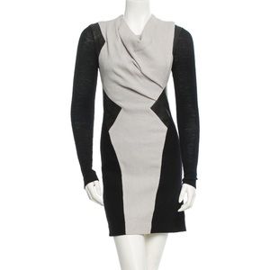 HELMUT LANG Wool Lambskin Leather Long Sleeve Dress Grey Black 0